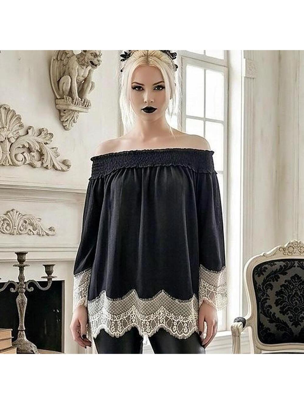 Women's Black and Cream Blous